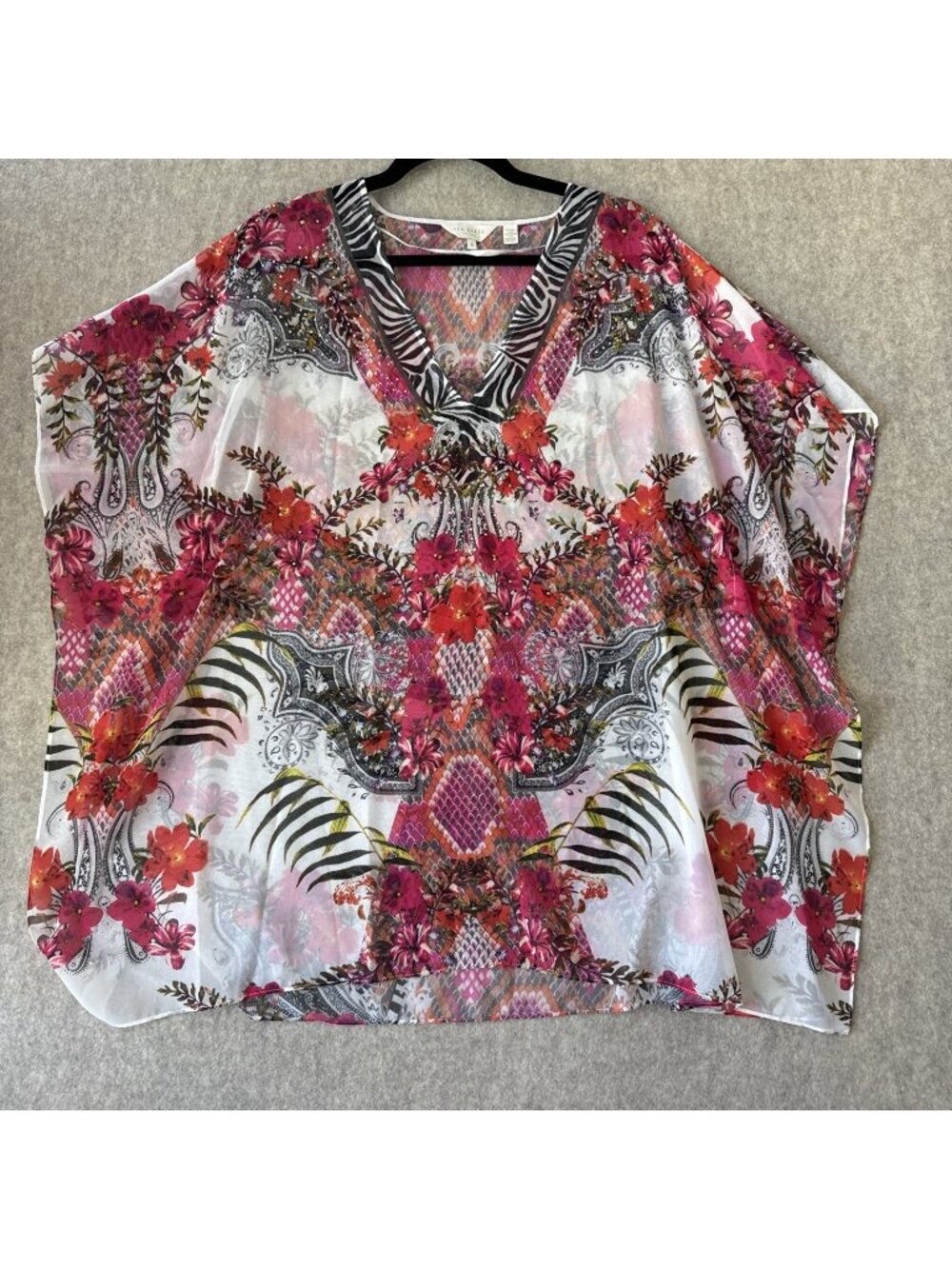 Ted Baker London Beach Cover Up Kaftan Top Womens Small Floral Print V Neck